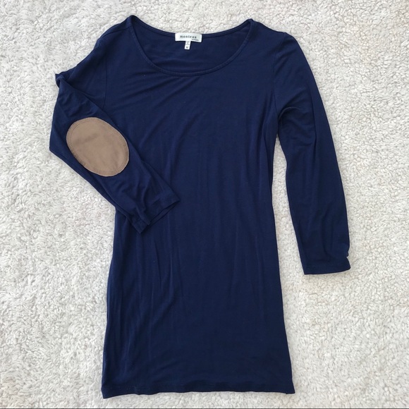 Monteau Tops - navy tunic with tan elbow patches | monteau